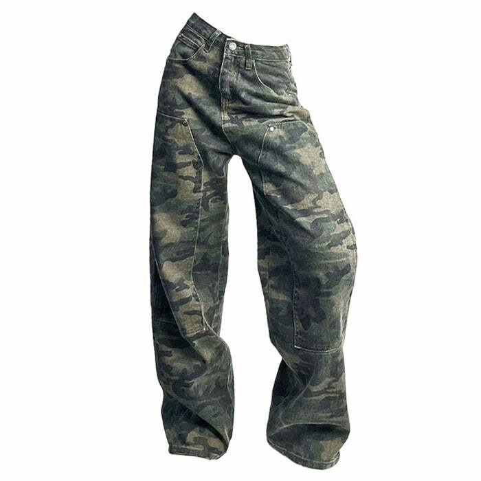 90's camo cargo jeans   retro & edgy streetwear staple 6516