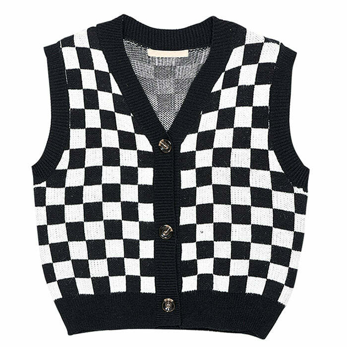 aesthetic checkered vest youthful & trendy streetwear 3725