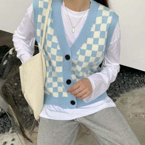aesthetic checkered vest youthful & trendy streetwear 7294