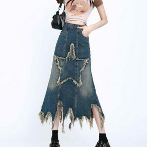 aesthetic star denim skirt long & youthful design 3275