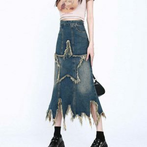 aesthetic star denim skirt long & youthful design 6614