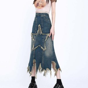 aesthetic star denim skirt long & youthful design 7273