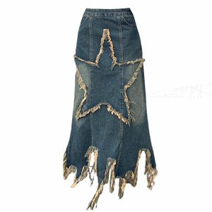 aesthetic star denim skirt long & youthful design 7912