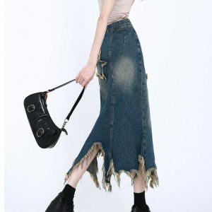 aesthetic star denim skirt long & youthful design 8817