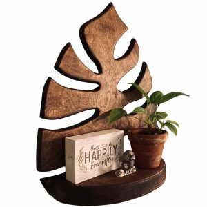 botanical monstera leaf shelf   crafted wooden elegance 3069