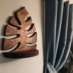 botanical monstera leaf shelf   crafted wooden elegance 3238