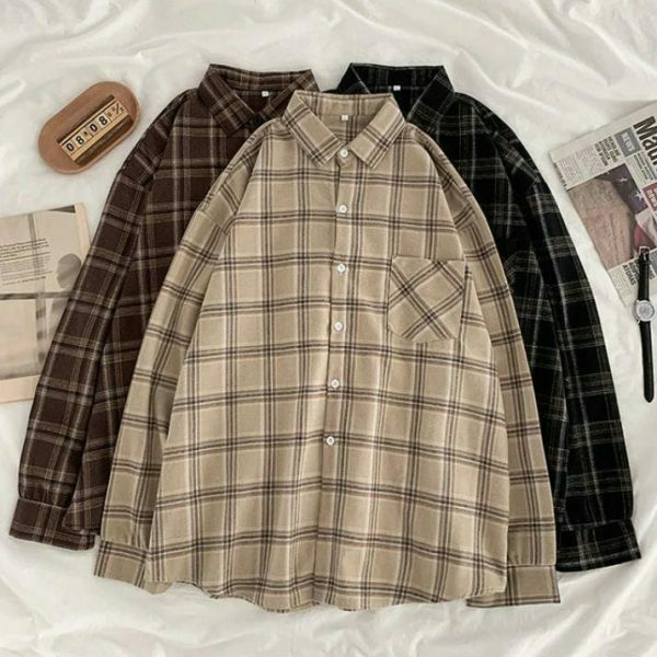 casual plaid shirt   youthful & chic friday aesthetic 7006