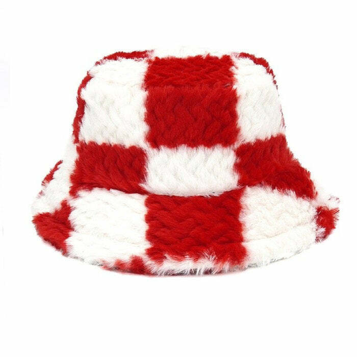 checkered fuzzy bucket hat youthful checkered bucket hat fuzzy & trendy appeal 1412