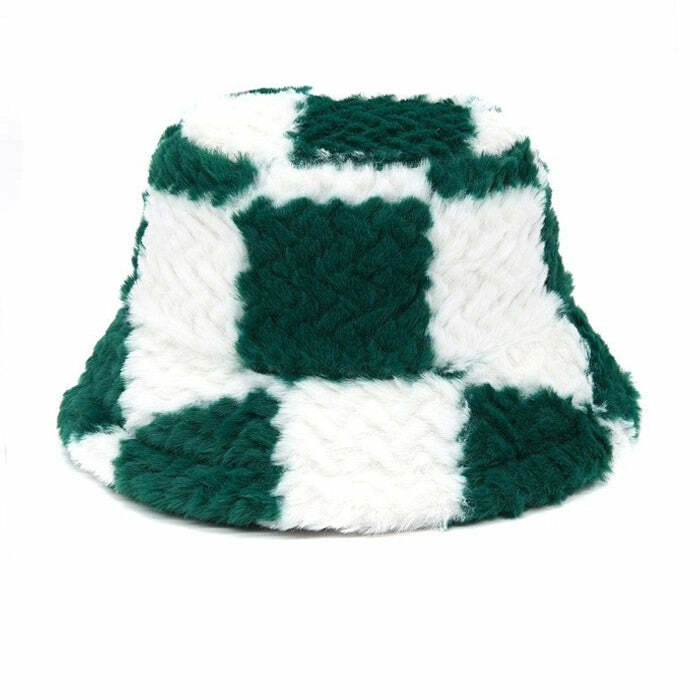checkered fuzzy bucket hat youthful checkered bucket hat fuzzy & trendy appeal 1513