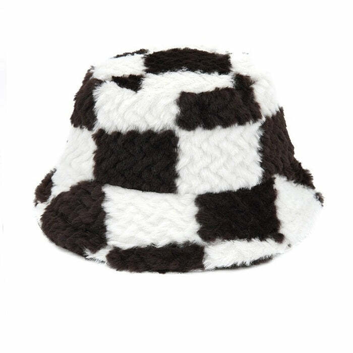 checkered fuzzy bucket hat youthful checkered bucket hat fuzzy & trendy appeal 5286