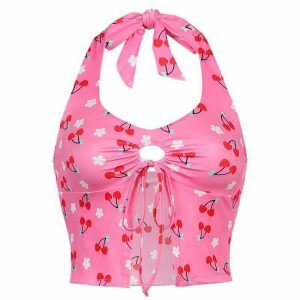 cherry blossom halter top youthful & vibrant style staple 8679
