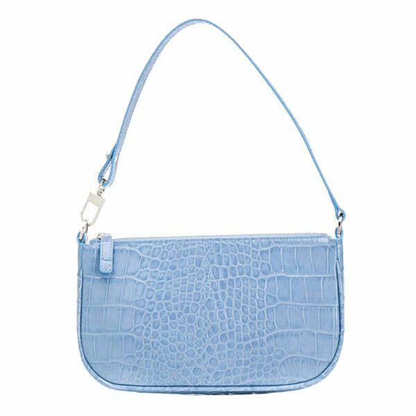 chic baby blue baguette bag   sleek y2k streetwear essential 7413