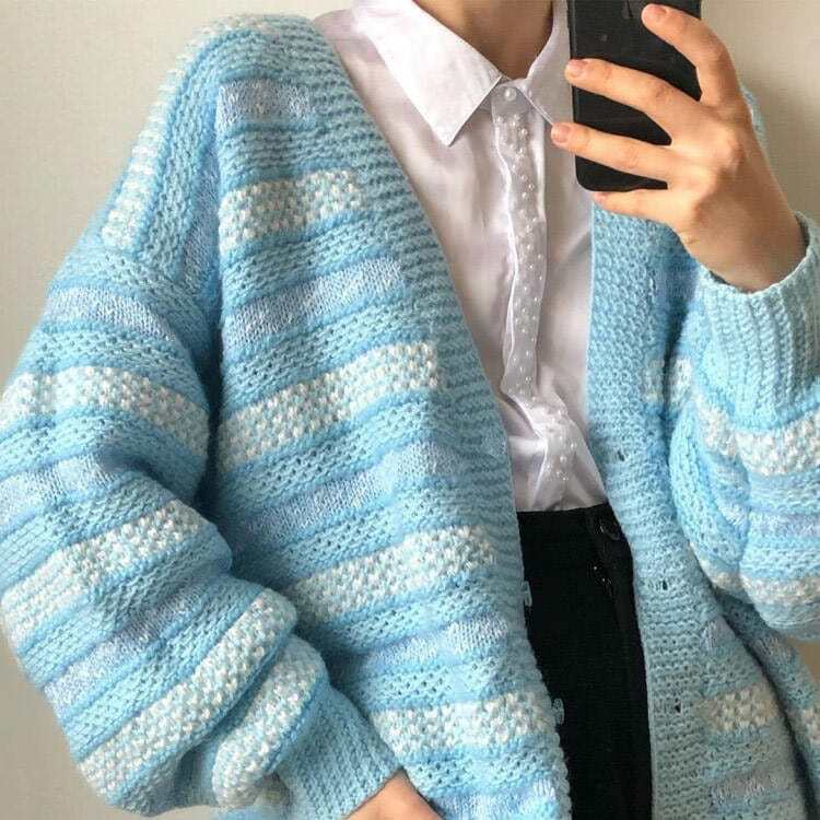 chic baby blue striped cardigan youthful & trendy 2724