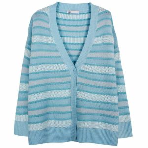 chic baby blue striped cardigan youthful & trendy 5212