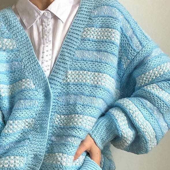 chic baby blue striped cardigan youthful & trendy 8515