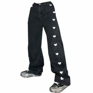 chic black hearts jeans   youthful & edgy streetwear 3854