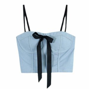chic bustier top with bow front   y2k streetwear icon 7024