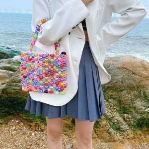 chic candy hearts beaded handbag   y2k streetwear gem 8449