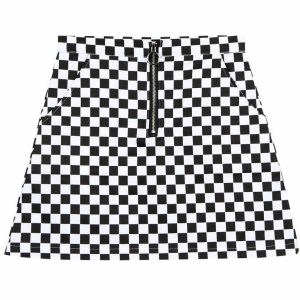 chic checker skirt youthful & dynamic street style 8869