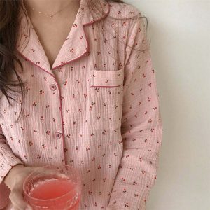 chic cherry pajama set   youthful & comfortable sleepwear 2718