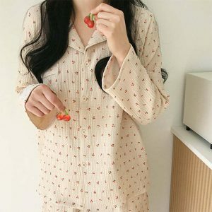 chic cherry pajama set   youthful & comfortable sleepwear 6585