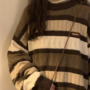 chic coffee cream striped sweater oversized & cozy 1444
