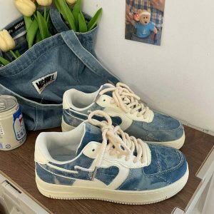 chic denim sneakers with heart detail 2055