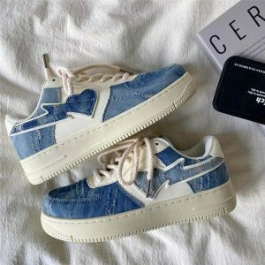 chic denim sneakers with heart detail 3357