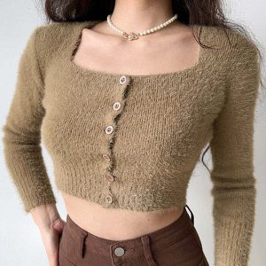 chic fuzzy cropped cardigan youthful & cozy appeal 3724