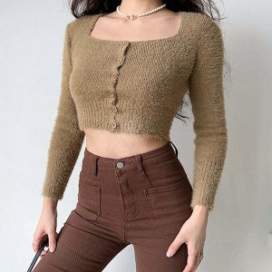 chic fuzzy cropped cardigan youthful & cozy appeal 5477
