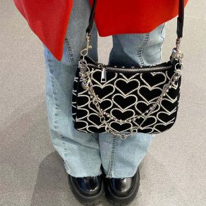 chic heart print chain bag   exclusive & trendy accessory 6214