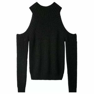 chic knit off shoulder sweater youthful & trendy appeal 1914