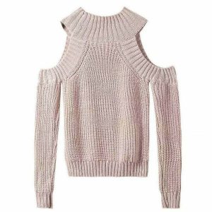 chic knit off shoulder sweater youthful & trendy appeal 8374