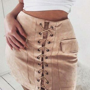 chic lace up faux suede skirt youthful street elegance 4648