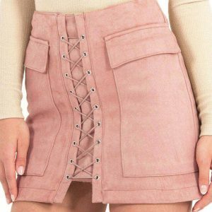 chic lace up faux suede skirt youthful street elegance 7485