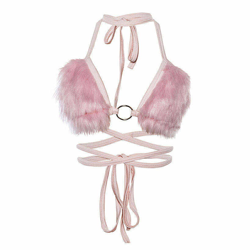 chic light pink fuzzy bra top   youthful & cozy fashion 8136