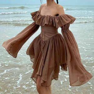 chic mocha brown mini dress sleek & youthful style 6831