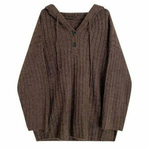 chic mocha knit hoodie button up design youthful appeal 3720