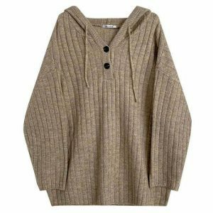 chic mocha knit hoodie button up design youthful appeal 6165