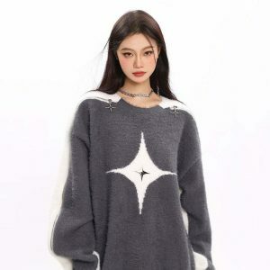 chic open shoulder sweater with white star detail 1412