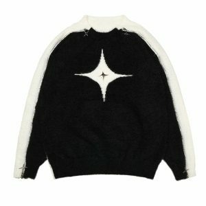 chic open shoulder sweater with white star detail 7276