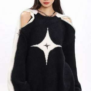 chic open shoulder sweater with white star detail 8361