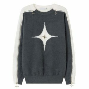 chic open shoulder sweater with white star detail 8495