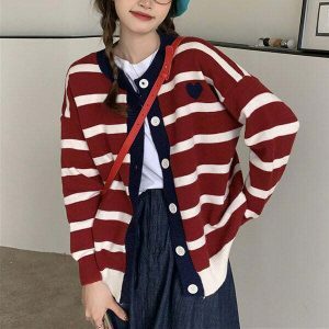chic paris striped cardigan   youthful & trendy style 4255