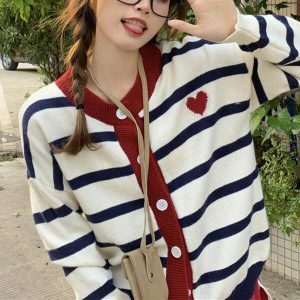 chic paris striped cardigan   youthful & trendy style 5628