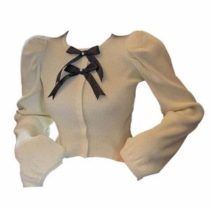 chic parisian ribbed top with bows   youthful elegance 4134