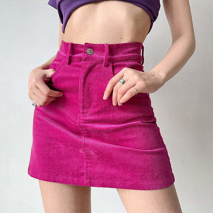 chic pink corduroy mini skirt youthful & trendy style 5917