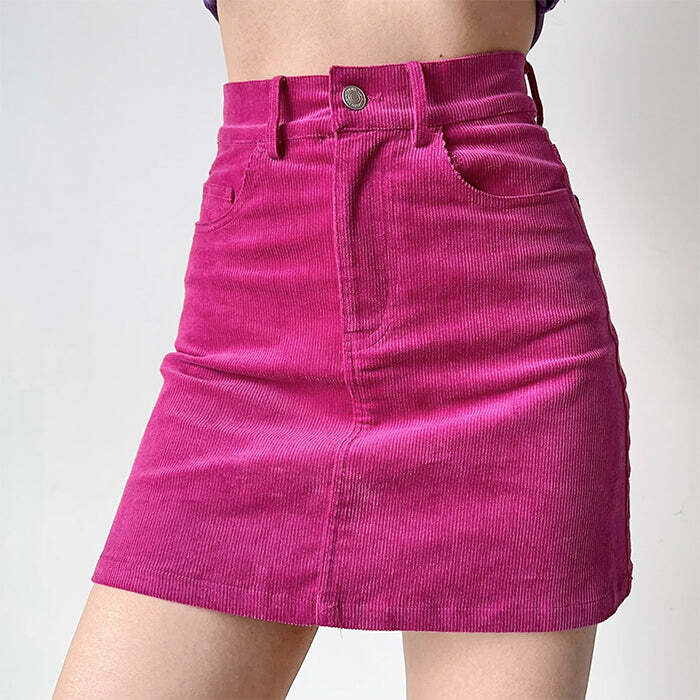 chic pink corduroy mini skirt youthful & trendy style 7260
