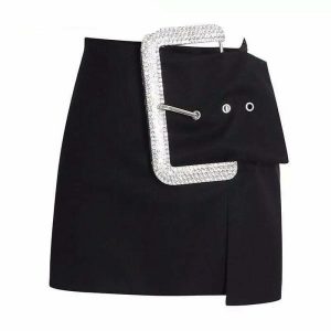 chic rhinestone buckle mini skirt youthful y2k vibe 7040