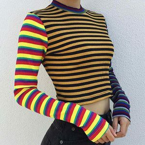 chic ribbed crop knit sweater youthful 3746